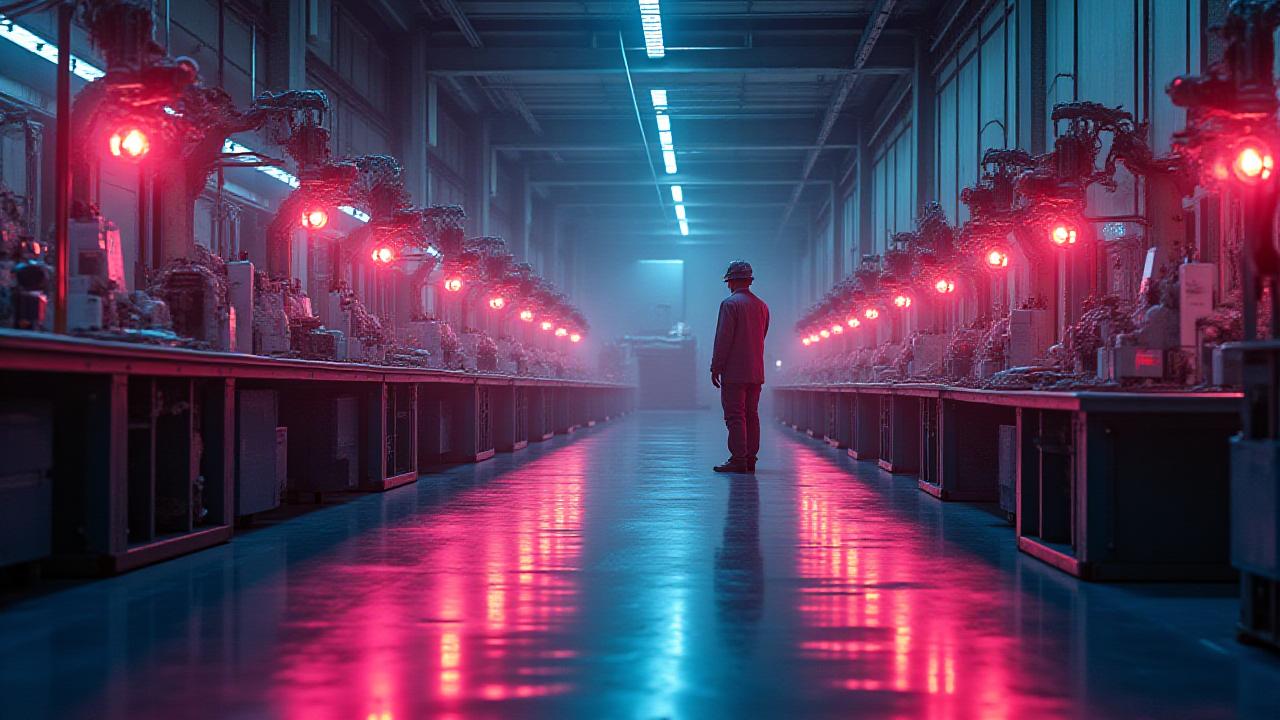 Modern automated manufacturing facility in the West Midlands with clean technological aesthetics